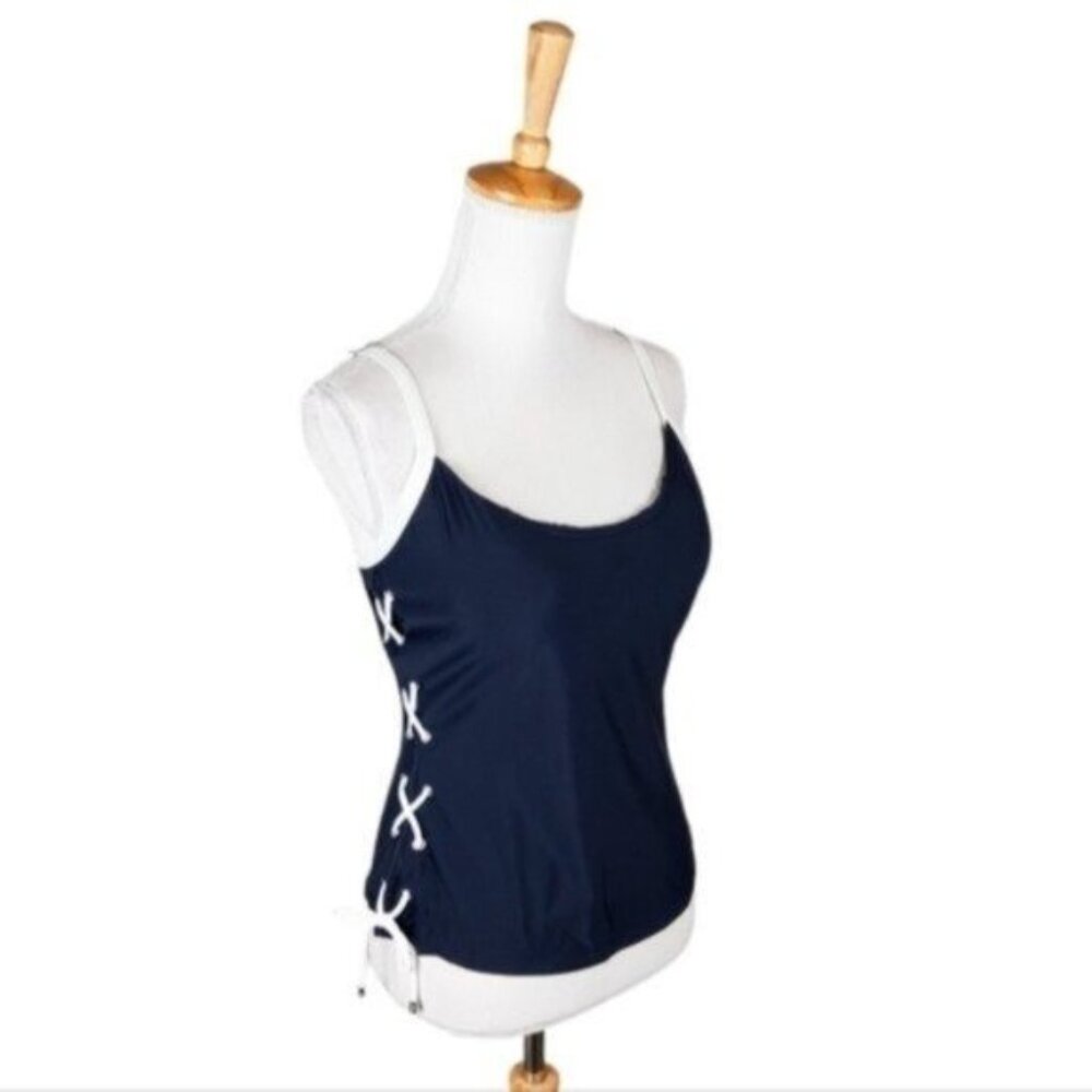 Tommy Hilfiger Side Lace Up Tankini Top Navy Size Large - Picture 9 of 10